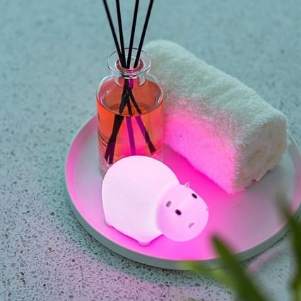 MegaLight - Genopladelig LED børnelampe til badekar m. RGB-farver og touch-funktion SWIMMY HIPPO LED/5V IP67