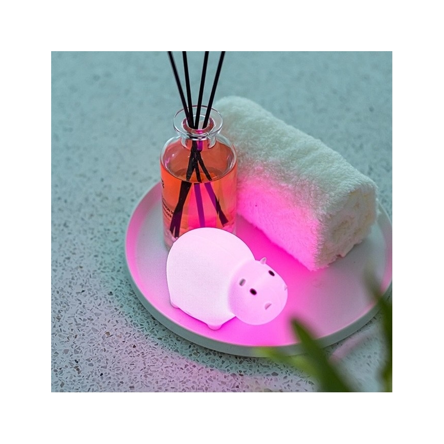 MegaLight - Genopladelig LED børnelampe til badekar m. RGB-farver og touch-funktion SWIMMY HIPPO LED/5V IP67
