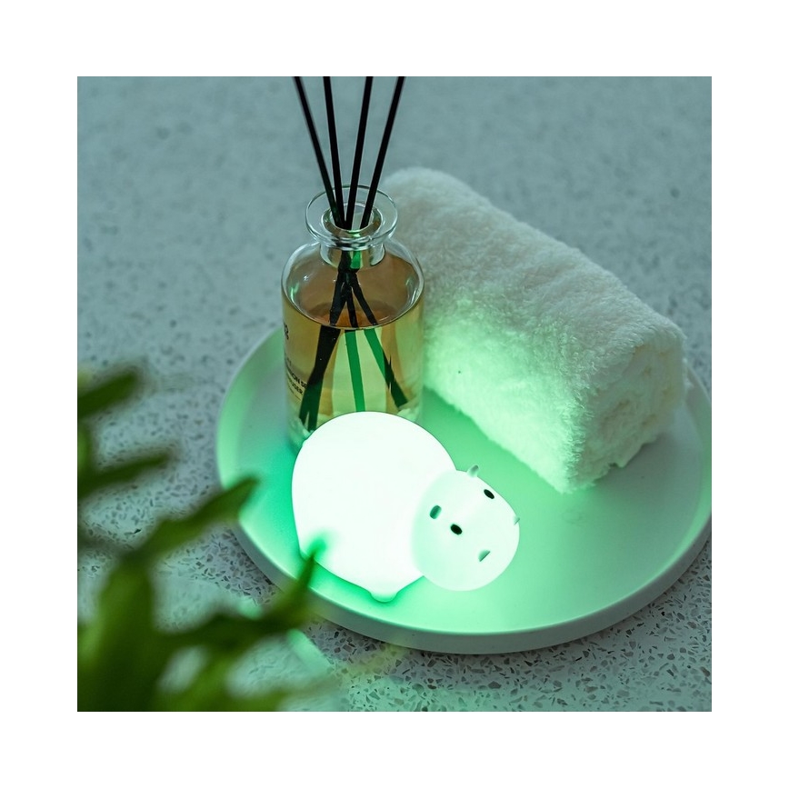 MegaLight - Genopladelig LED børnelampe til badekar m. RGB-farver og touch-funktion SWIMMY HIPPO LED/5V IP67