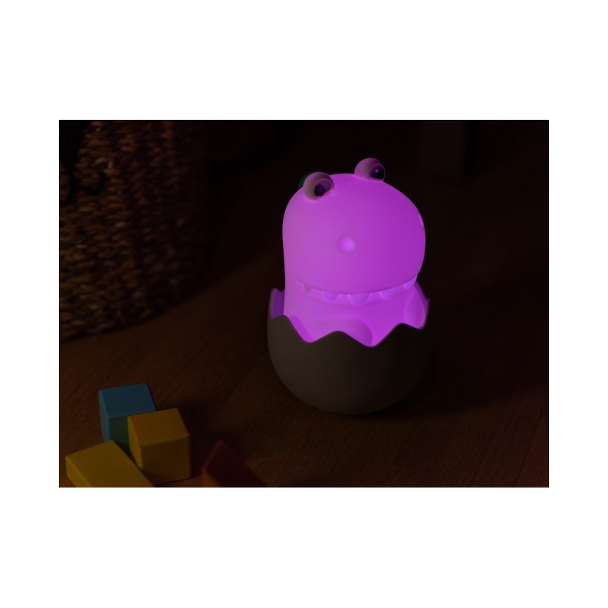 MegaLight - LED børnelampe m. RGB-farver genopladelig touch-funktion dæmpbar DIGGY DINO LED/5V