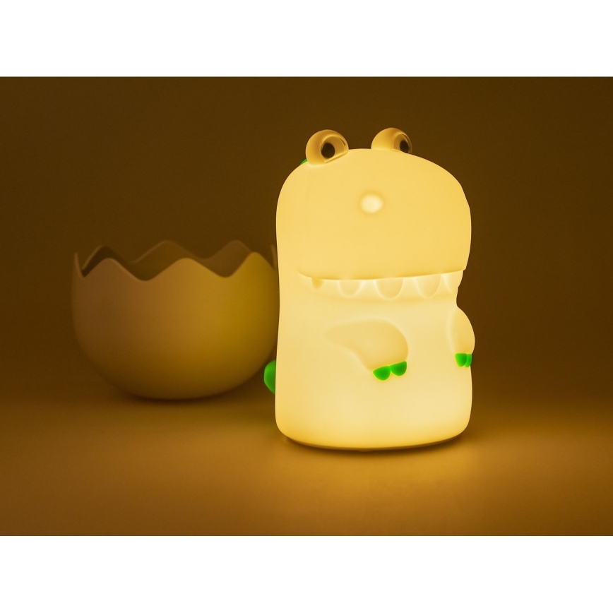MegaLight - LED børnelampe m. RGB-farver genopladelig touch-funktion dæmpbar DIGGY DINO LED/5V
