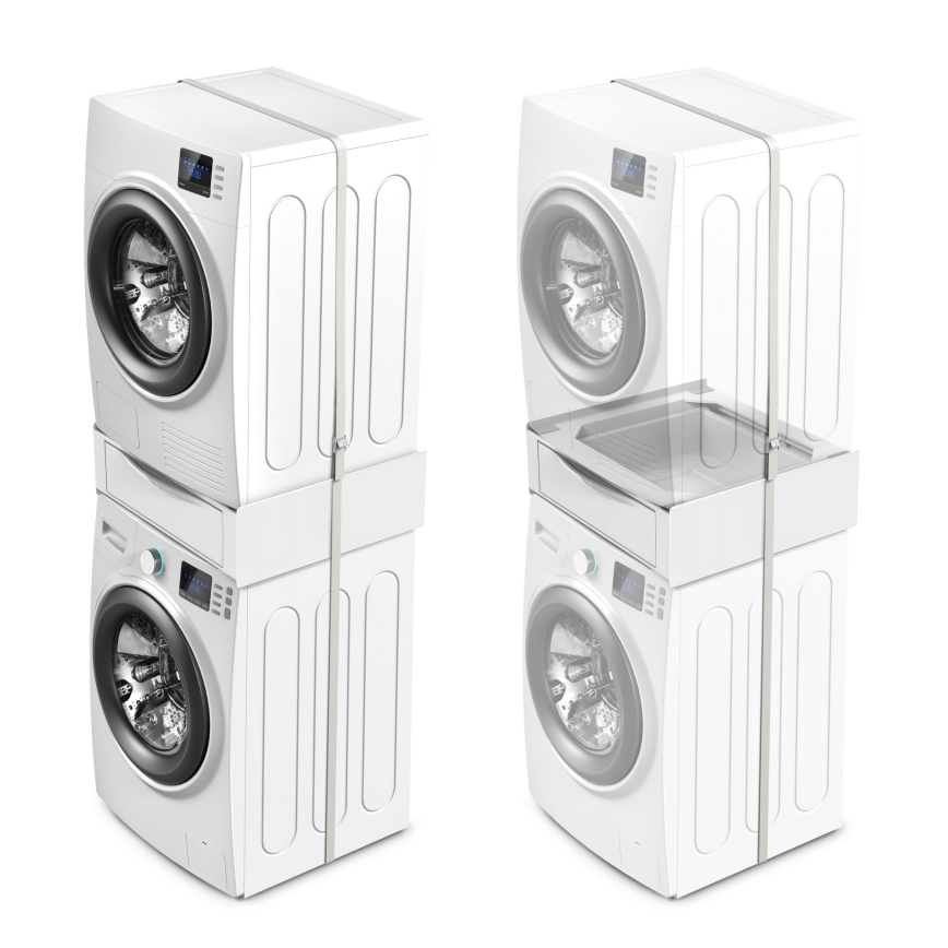 Meliconi 656112 - Stabeladapter til vaskemaskine og tørretumbler med udtrækbar opbevaringsskuffe på 28 l, hvid