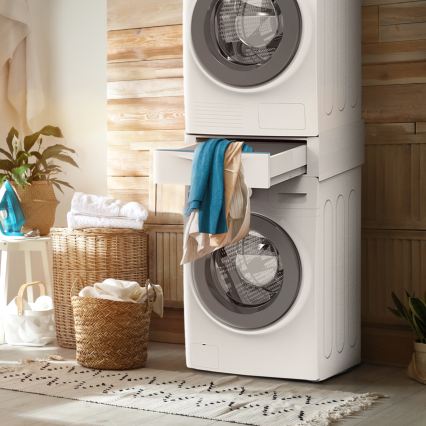 Meliconi 656112 - Stabeladapter til vaskemaskine og tørretumbler med udtrækbar opbevaringsskuffe på 28 l, hvid