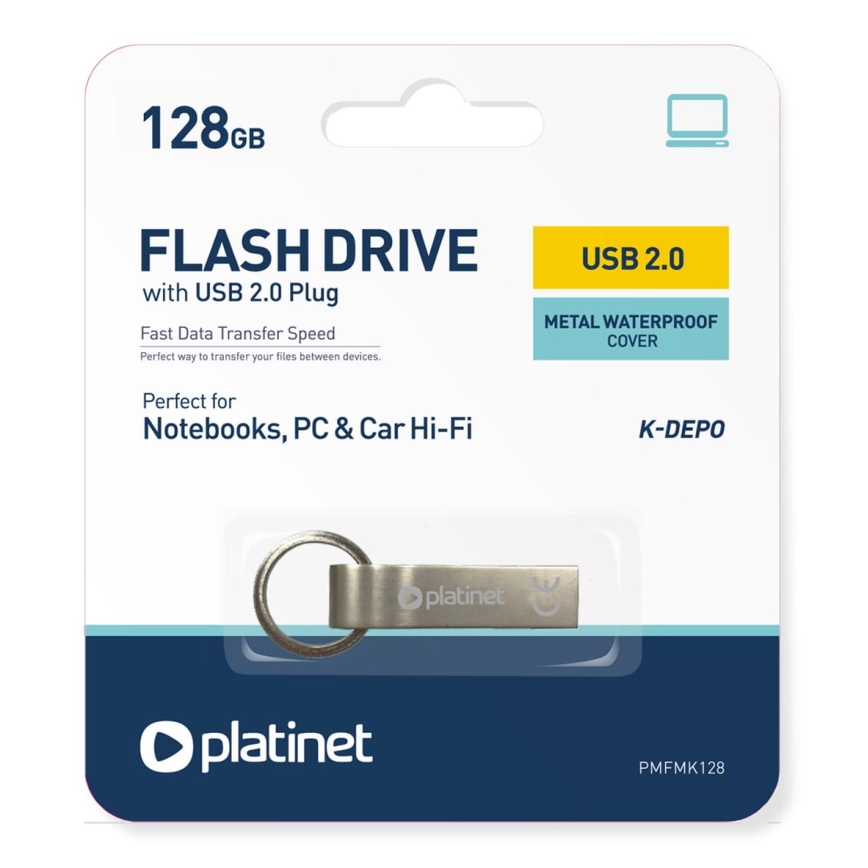 Metal vandtæt Flash Disk USB 128GB mat krom