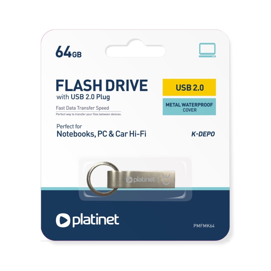 Metal vandtæt Flash Disk USB 64GB mat krom