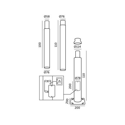 Metalstang til udendørs belysningsmast BASE 3 m sort