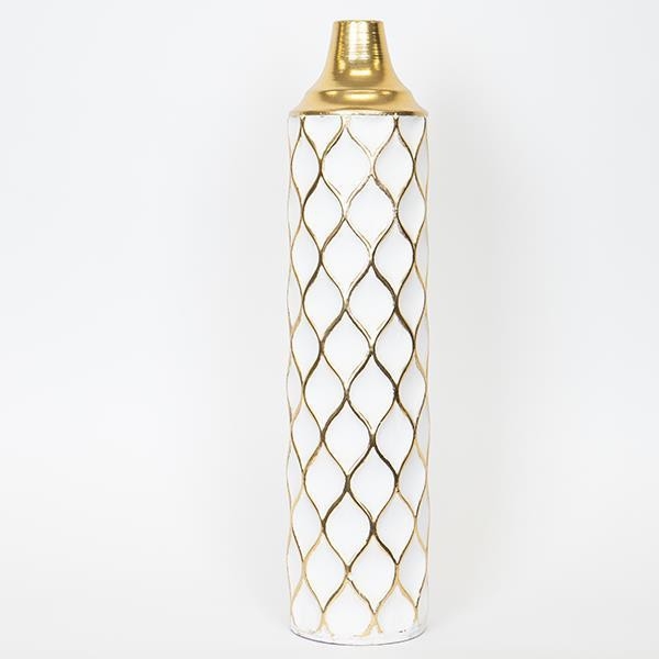 Metalvase 60,5x14 cm hvid/guldfarvet