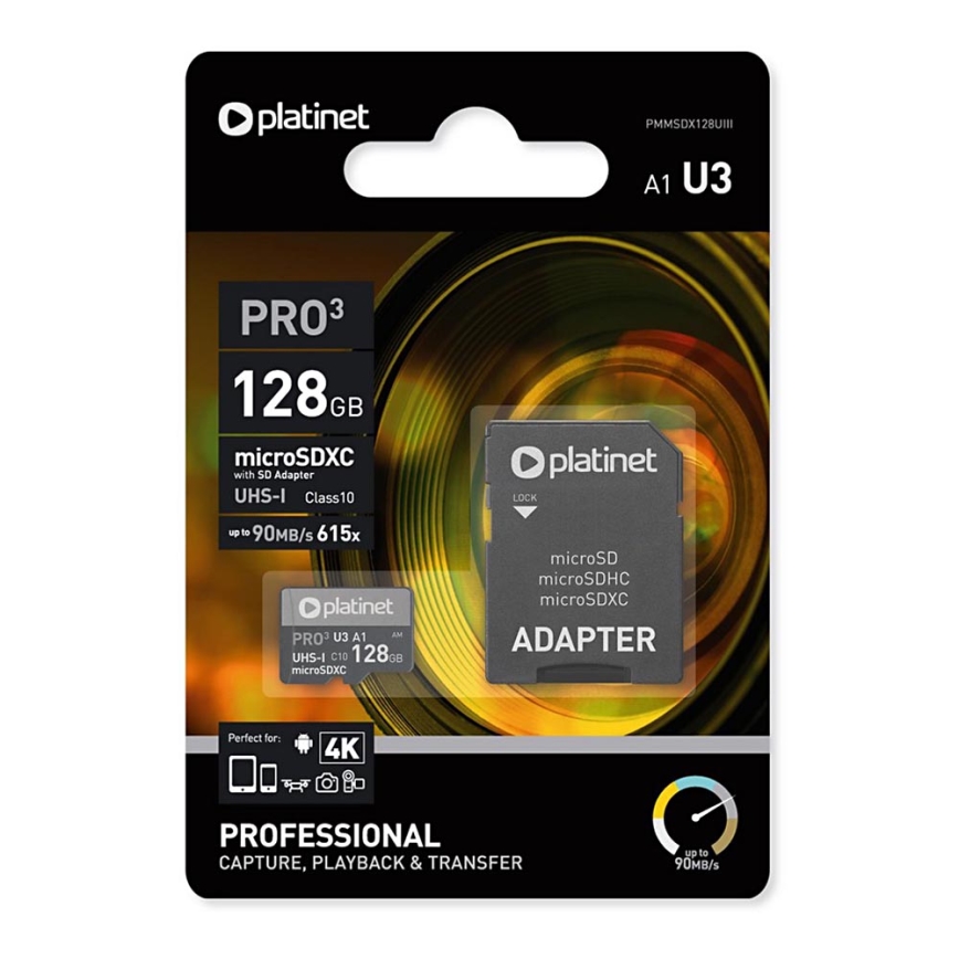 MicroSDXC 128GB U3 Pro A1 90MB/s + SD-adapter