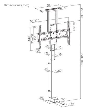 MK FLORIA MKF-19DM648 - Gulvstander til TV 37-65 sort SCHUKO + fjernbetjening