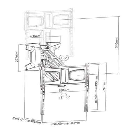 MK FLORIA MKF-21DM647 - Vægbeslag til TV med svingarm til 70 sort + fjernbetjening