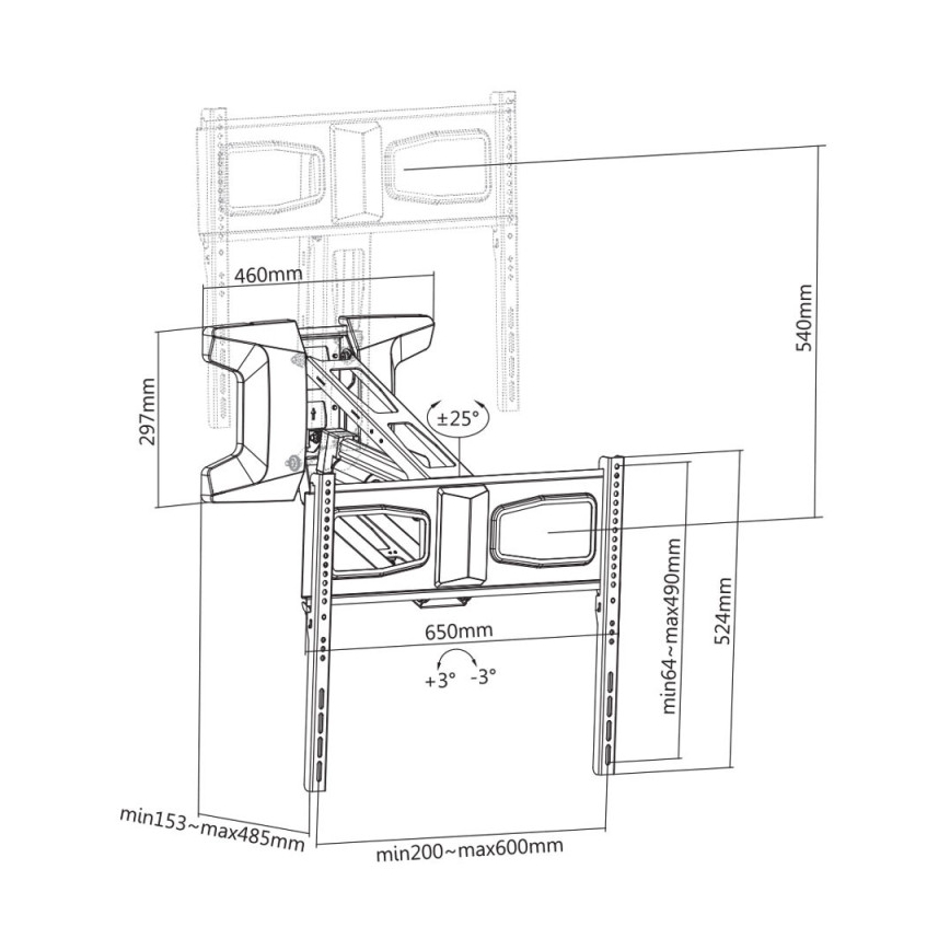 MK FLORIA MKF-21DM647 - Vægbeslag til TV med svingarm til 70 sort + fjernbetjening