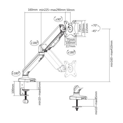 MK FLORIA MKF-21DP113S2 - Justerbar monitorarm til 32 sort