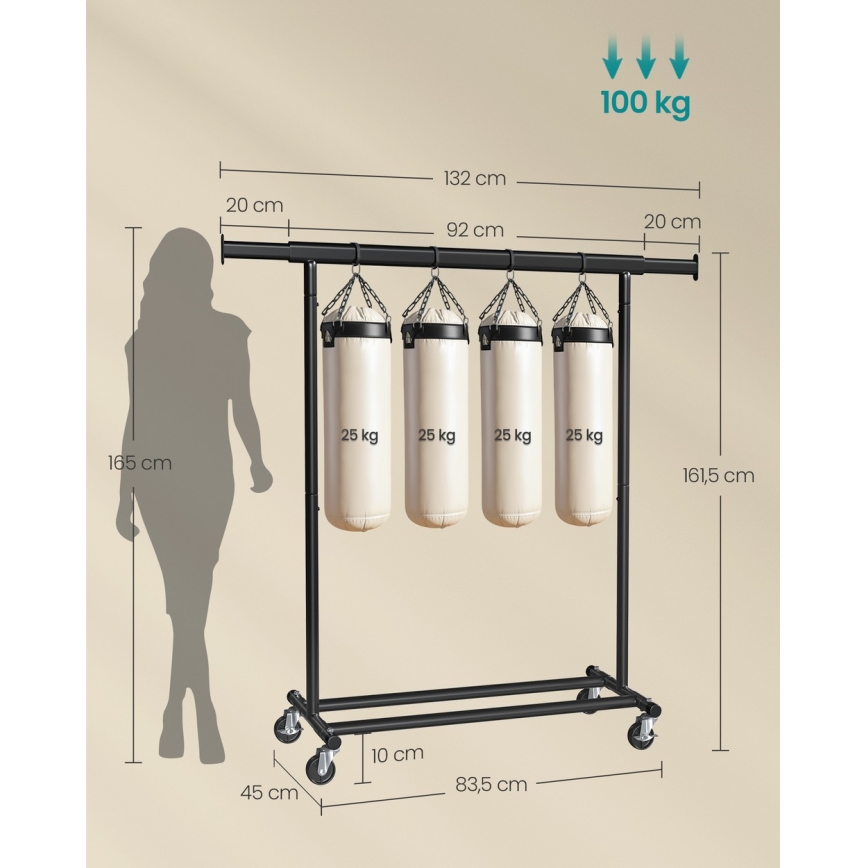 Mobilt fritstående tøjstativ LINEA, sort
