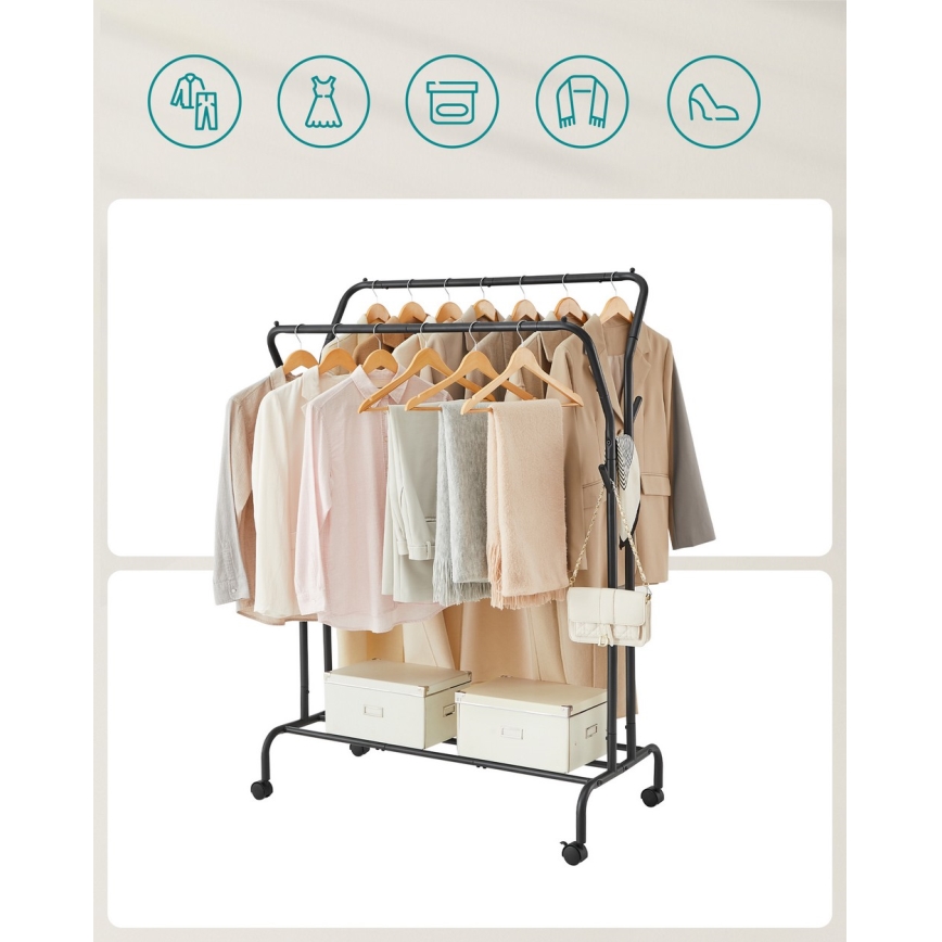 Mobilt fritstående tøjstativ LINEA, sort