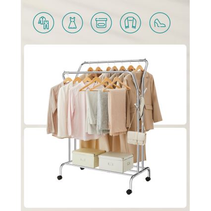 Mobilt fritstående tøjstativ LINEA, sølv