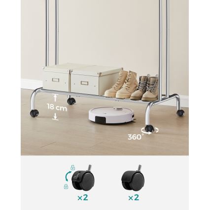 Mobilt fritstående tøjstativ LINEA, sølv