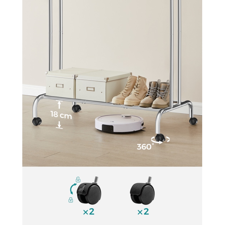 Mobilt fritstående tøjstativ LINEA, sølv