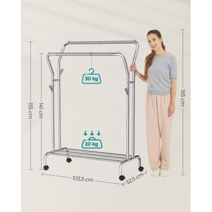 Mobilt fritstående tøjstativ LINEA, sølv