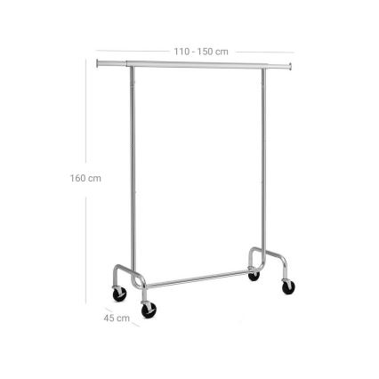 Mobilt gulvstående tøjstativ JEAN 110/150x160x45 cm sølv