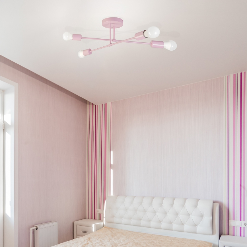 Monteret loftlampe CAMBRIDGE 4xE27/15W/230V rosa