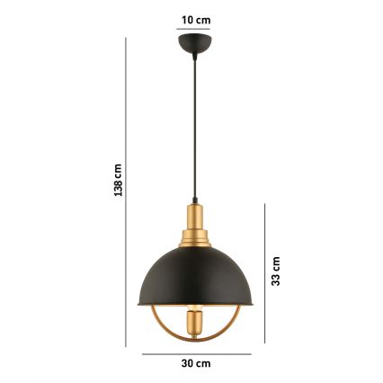 MONZA hængelampe 1xE27/40W/230V Ø 30 cm sort/guld
