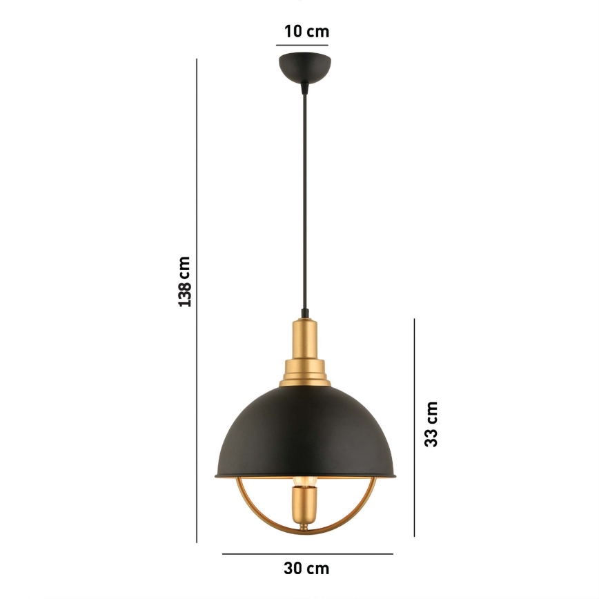 MONZA hængelampe 1xE27/40W/230V Ø 30 cm sort/guld