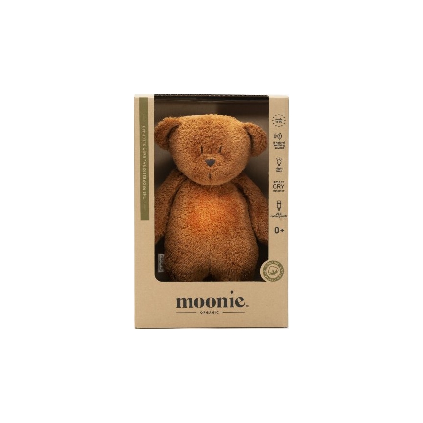 Moonie - Krammedyr med melodi og lys lille bjørn 2.0 organic caramel