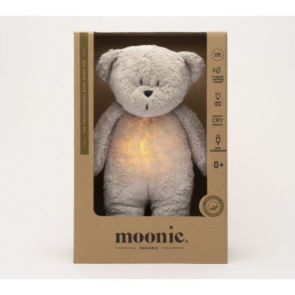 Moonie - Krammedyr med melodi og lys lille bjørn 2.0 organic grå