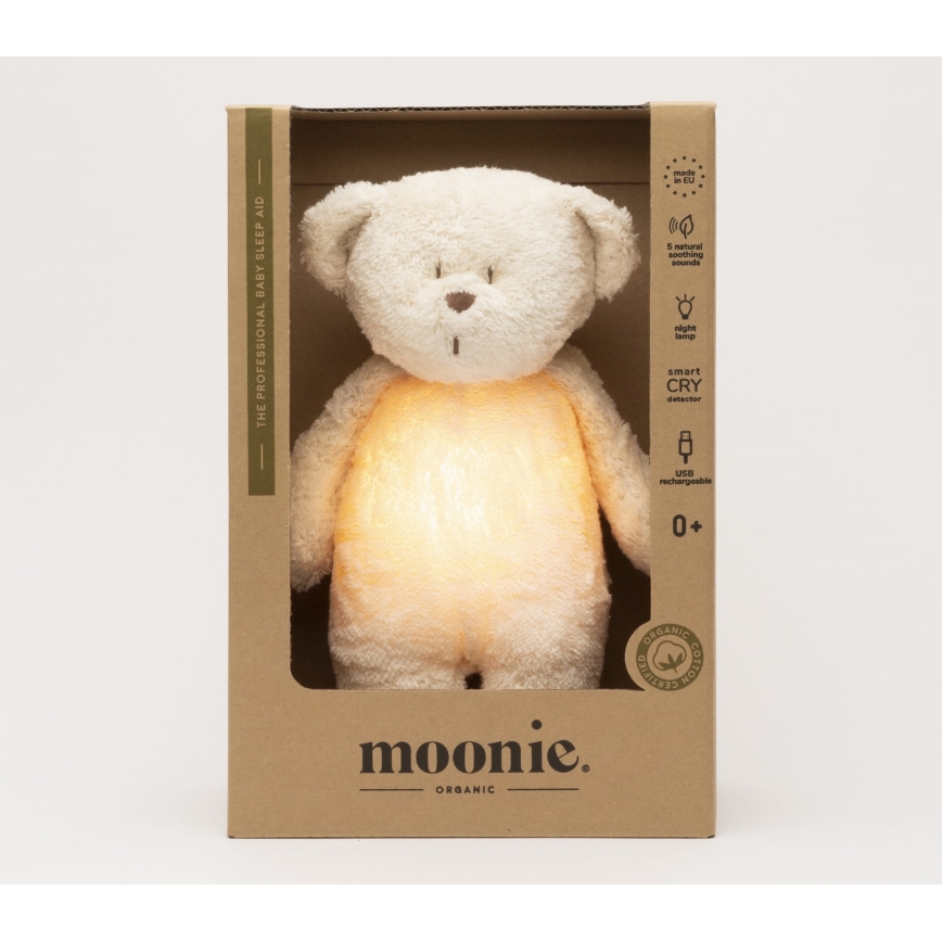 Moonie - Krammedyr med melodi og lys lille bjørn 2.0 organic polar