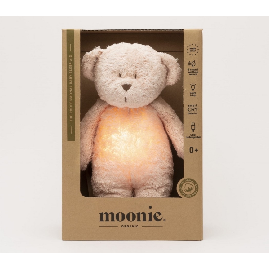 Moonie - Krammedyr med melodi og lys lille bjørn 2.0 organic rose