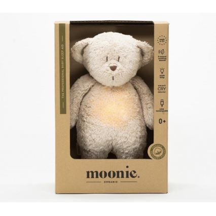 Moonie - Krammedyr med melodi og lys lille bjørn 2.0 organic sandfarvet