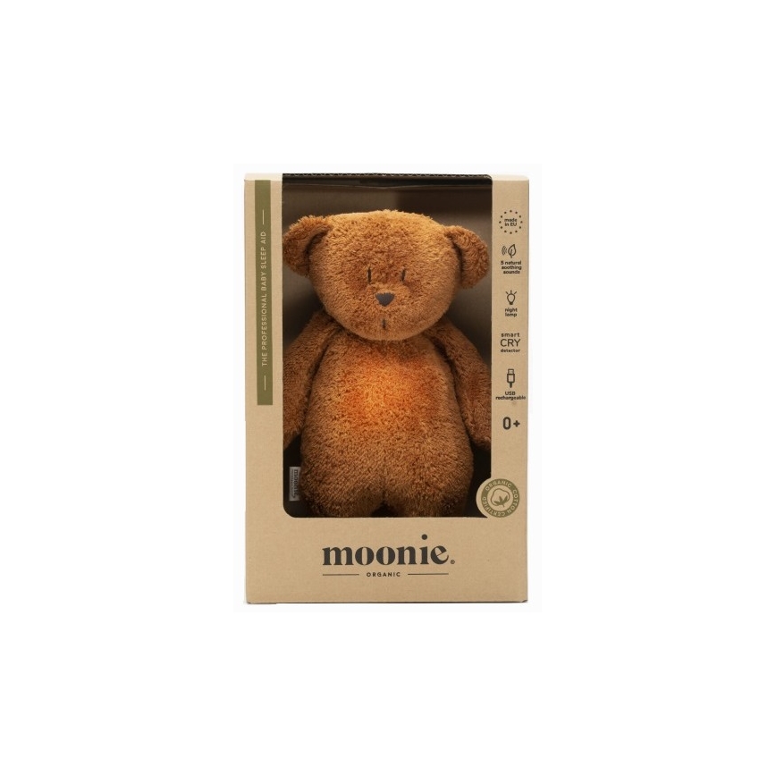 Moonie - Krammedyr med melodi og lys lille bjørn organic caramel natur