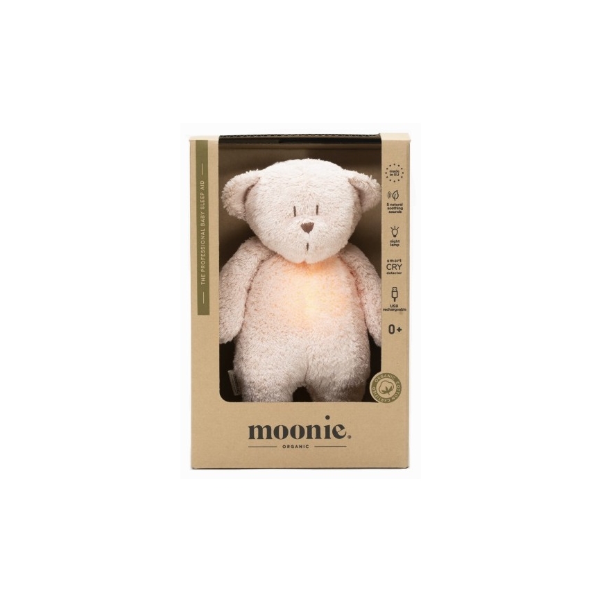 Moonie - Krammedyr med melodi og lys lille bjørn organic rose natur