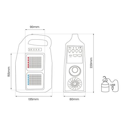 Multifunktionel LED solcellelampe med højttaler og powerbank LED/5W/7200 mAh IP65