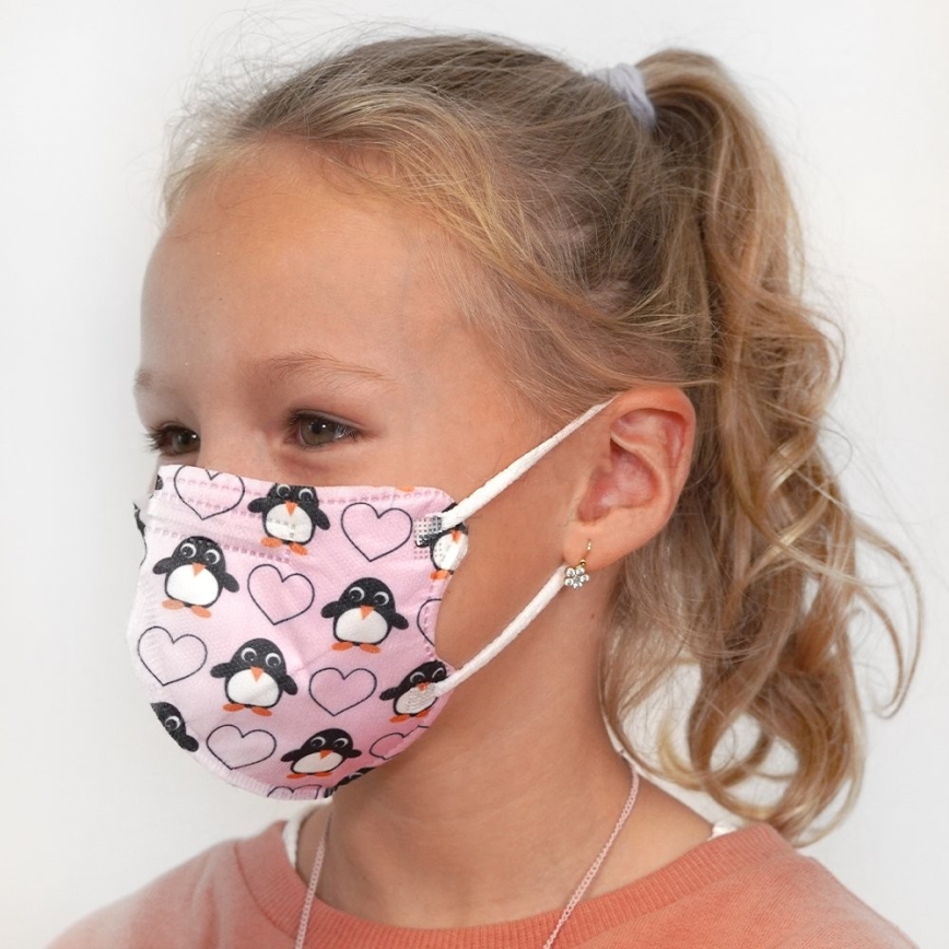 Mundbind i børnestørrelse FFP2 Kids NR CE 0370 pingvin pink 20 stk.
