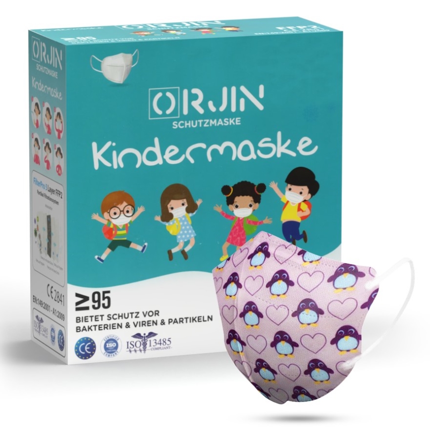 Mundbind i børnestørrelse FFP2 Kids NR CE 0370 pingvin pink 20 stk.