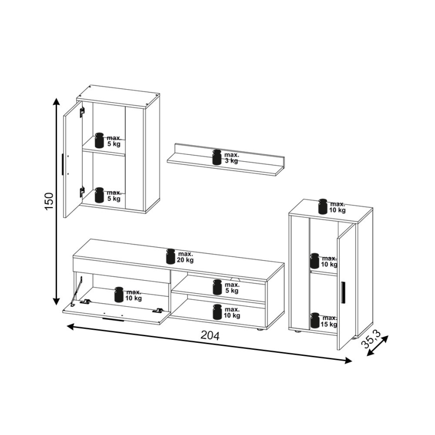 Møbelvæg BRICK, sonoma-eg/hvid