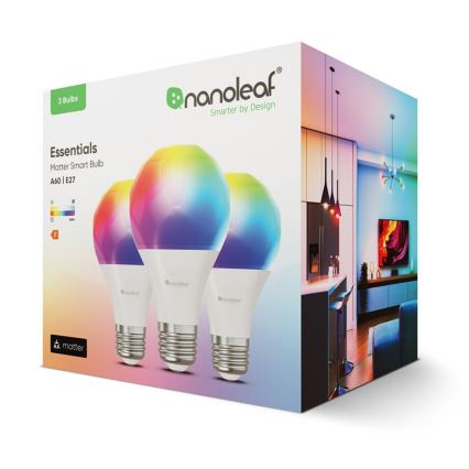 SÆT 3x LED-pære med RGBW-farver dæmpbar ESSENTIALS A60 E27/8,5W/230V CRI 90 2700-6500K Wi-Fi - Nanoleaf