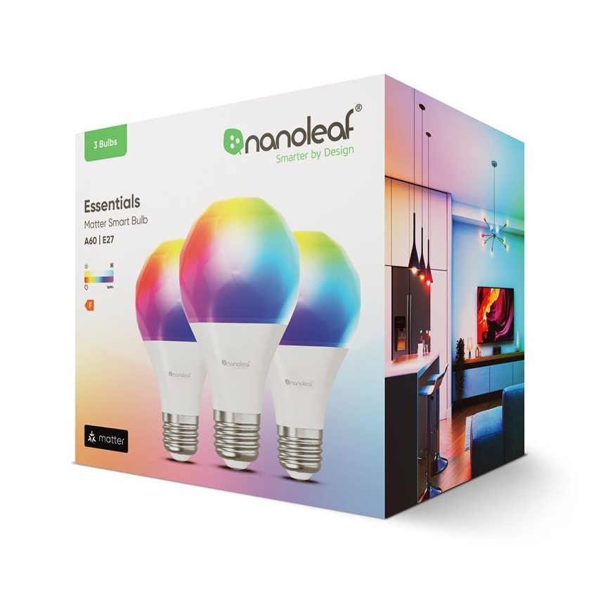 SÆT 3x LED-pære med RGBW-farver dæmpbar ESSENTIALS A60 E27/8,5W/230V CRI 90 2700-6500K Wi-Fi - Nanoleaf