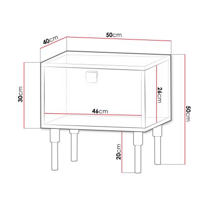 Natbord DORSET 50x50 cm sort/guldfarvet