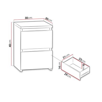 Natbord MALWA 40x30 cm skinnende hvid