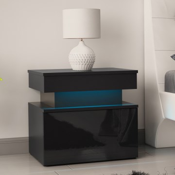Natbord med LED-belysning GLOSSA 51x55 cm sort/højglans