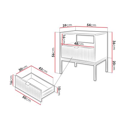 Natbord NOVA 56x54 cm hvid/guldfarvet