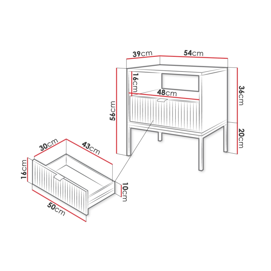 Natbord NOVA 56x54 cm hvid/sort