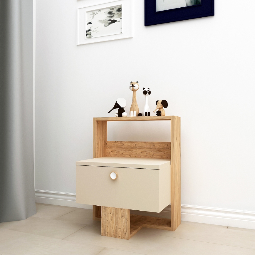 Natbord SNEKER 60x48,6 cm beige/fyrretræ atlantic