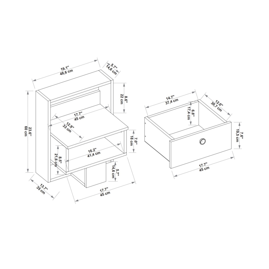 Natbord SNEKER 60x48,6 cm beige/fyrretræ atlantic