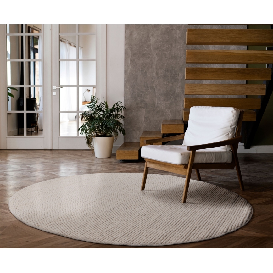 Naturligt rundt tæppe FIR WOOL 160 cm 2600 g/m2 creme
