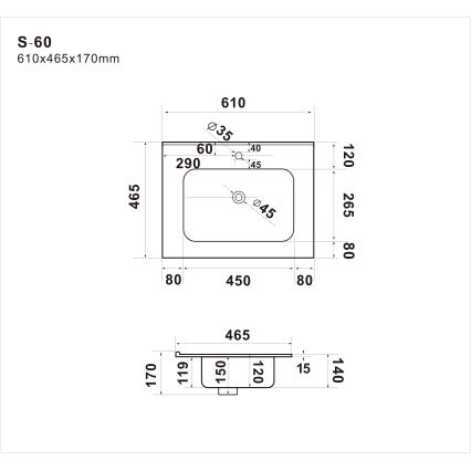 Nedfældet håndvask LILLESNAD 61x46cm keramisk/sort
