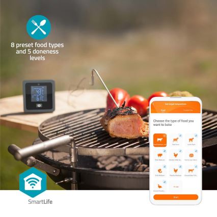 Smart digitalt kødtermometer med LCD-display SmartLife 0-300 °C 2xAAA