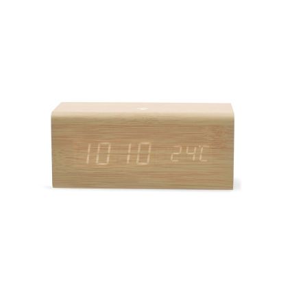 Digitalt vækkeur med LED-display og indbygget termometer 5V/1xCR2032 træ